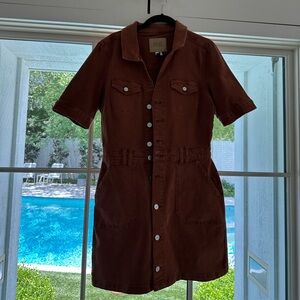 Burnt Orange Denim Button-Up Dress